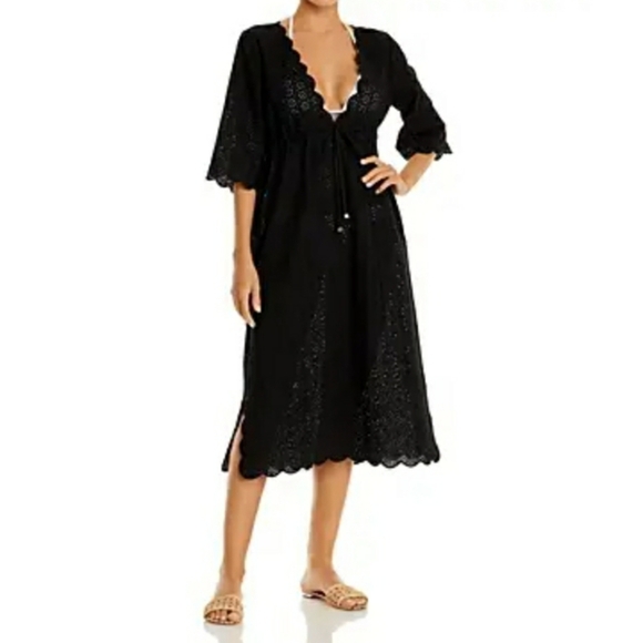 Tory Burch Broderie Beach Cover Up Midi Dress Eyelet Lace Black Size Small - Picture 1 of 6